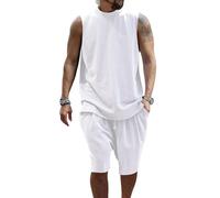 PRIVIMIX Mens 2 Pieces Summer Tracksuit Set Sleeveless T Shirts and Shorts Sets Vest Tank Top Casual Sportswear Activewear White XXL