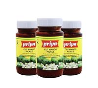 Priya Cut mango pickle in oil without garlic, Traditional Indian pickle, Rare and distinct flavour, Tastes good with rice and snacks, Mango pickle, Indian origin-300g(PACK OF 3, CUT MANGO)