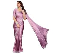 Priyashi Satin Silk Hot Fixing Stone Work Bollywood Womenn with Unstitched Blouse Piece for Women New Sari | Latest Saree, Pink, One size