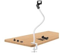 Prizmora Gooseneck White Microphone Stand Desk Mic Stand Arm Long 20.5'' Sturdy Adjustable Microphone Holder Clip On Mic Holder Flexible Mike Stand Clamp Podium Mic Stand For Podcast Mount Traveling