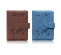 Prizmxed Passport Holder, RFID Anti-Theft Passport Organiser, Magnetic Buckle, Lightweight and Portable, Business Travel Essential, Brown and blue, A6-Format, Minimalist