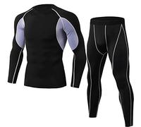 PRJN Men’s Sportswear Suit Wicking Long Quick Dry Base Layer Sport Compression Suit for Workout Skiing Running Hiking Men's Compression Baselayer Top Long Sleeve Under Shirt Crew Neck