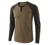 PRJN Men's Casual Regular Fit Long Raglan Sleeve Baseball Henley T-Shirts Mens Henley Long Sleeve T-Shirts Button Round Neck Slim Fit Cotton Tops Casual Shirt Men's Casual Sports T-Shirt