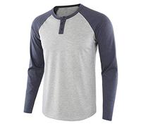 PRJN Men's Casual Regular Fit Long Raglan Sleeve Baseball Henley T-Shirts Mens Henley Long Sleeve T-Shirts Button Round Neck Slim Fit Cotton Tops Casual Shirt Men's Casual Sports T-Shirt