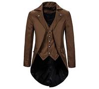 PRJN Men's Fashion Coat Windbreaker Gothic Jacket Men's Retro Tuxedo Men's Retro Medieval Men's Medieval Retro Trench Coat Mid-Length Punk Tuxedo Winter Evening Dress Tuxedo Men's Lapel Suit