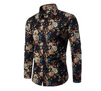 PRJN Men's floral shirt long sleeve shirt Mens floral Shirts Slim Fit Casual Button Down Shirt Long Sleeve printing Stretch Cotton Top Men's Casual Button Down Shirts Long Sleeve Dress Shirt