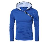 PRJN Men's Hoodie Diagonal Zipper Design Long Sleeve Hoodie Casual Hoodie Outdoor Sweatshirt Men Fashion Diagonal Zipper Design Hooded Raglan Sleeve Long Sleeve Sweatshirt Men's Casual Hoodie Blue