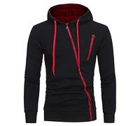 PRJN Men's Hoodie Diagonal Zipper Design Long Sleeve Hoodie Mens Hoodie Unique Diagonal Zipper Design Sweatshirt Solid Color Hooded Long Sleeve Sport Tops with Pocket Diagonal Zipper Hooded B-Black