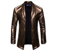 PRJN Men's Leisure Motorcycle Leather Trench Coat Men's Trench Coat Solid Casual Jacket Men's Motorcycle Sports Leisure Cardigan Leather Trench Coat Men's Long Sleeve Leather Jacket