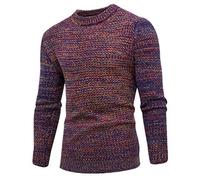 PRJN Men's Pullover Sweater Crew Neck Jumper Knit Sweater Long Sleeve Solid Color Style Pullover Men's Cotton Crewneck Long Sleeve Sweatshirt Men's Round Neck Pullover Blend Wool Sweater B-red