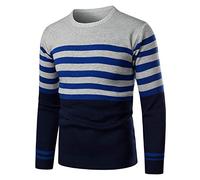PRJN Men's Soft Cotton Striped Crewneck Sweater Men's Long Sleeve Cotton Jumpers Casual Knitted Pullovers Sweater Top Men's T-Shirt Casual Cotton Spandex Striped Long-Sleeve T-Shirts Pullover