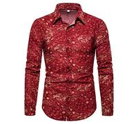PRJN Men's Standard-fit Long-Sleeve Printed Shirt Men's Slim-fit Long-Sleeve Printed Poplin Shirt Men's Paisley Shirt for Men Dress Shirts Long Sleeve Button Down Collar Casual Shirts A-red