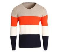 PRJN Mens Stripe V Neck Long Sleeve Jumper Knitted Top Soft Knit New Pullover Sweater Plus Big Size Men's Wool V-Neck Sweater Men's Knit V-Neck Jumper Men's V-Neck Sweater Mens V Neck Pullover