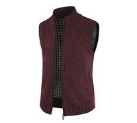 PRJN Mens Wool V-Neck Gilet Sleeveless Zipper Vest Waistcoat Classic Gentleman Knitwear Cardigans Knitted Sweater Tank Tops with Buttons Men’s Cashmere Wool Relax Fit V-Neck Sweater with Zipper B-red