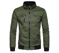 PRJN Spring and Autumn Thin Men Stand-Up Collar Solid Color Slim Coat Large Size Casual Spring and Autumn Thin Men's Jacket Stand Collar Large Size Men's Casual Jacket Men's Jacket Army Green