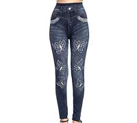 PRJN Womens Skinny Fit High Waist Stretchy Jeggings Ladies Zip Up Jeans Pants Legging Women's Denim Look Leggings Skinny Jeggings Stretchy Jeans Slim fit Women's Denim Butterfly Print Leggings