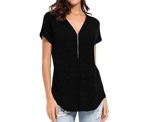 PRJN Womens Summer Sleeveless V-Neck Solid color Blouse Zip Front Tunic top Womens Sexy V-Neck Chiffon Blouse Cuffed Sleeve Solid Zip Casual Shirts Tops Women Short Sleeve V Neck Tops Summer Top
