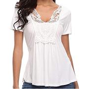 PRJN Womens Wild Tops Deep V-Neck Low Cut Ruched Front Short Sleeve Ruffle Summer Blouse Loose T-Shirt Women Ladies Casual deep V-Neck Pleated Front Short Sleeve Ruffled top T-Shirt