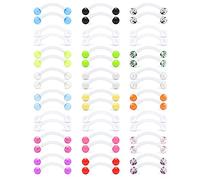 Prjndjw 14G 16mm 48Pcs Glow in The Dark Flexible Plastic Acrylic Curved Barbell Snake Eyes Tongue Nipple Ring Body Piercing Jewelry Retainer for Women Men, 14G 16mm 5mm, Plastic Acrylic