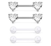 Prjndjw 14G Heart Nipple Piercing Jewelry Surgical Steel & F136 ASTM titanium heart shaped nipple rings, Stainless Steel Metal, cubic zirconia