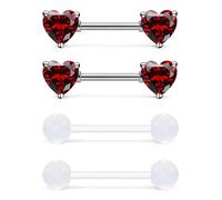 Prjndjw 14G Heart Nipple Piercing Jewelry Surgical Steel & F136 ASTM titanium heart shaped nipple rings, Titanium F136 Titanium, cubic zirconia