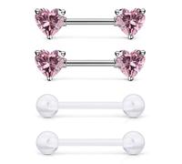 Prjndjw 14G Heart Nipple Piercing Jewelry Surgical Steel & F136 ASTM titanium heart shaped nipple rings, Titanium F136 Titanium, cubic zirconia