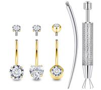 Prjndjw 14G Surgical Stainless Steel Belly Button Rings Set 10mm-16mm Round CZ Heart CZ Double Dot CZ Navel Rings with Tool Kit for Women 5 Pieces, Surgical Steel Cubic Zirconia, cubic zirconia