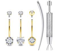 Prjndjw 14G Surgical Stainless Steel Belly Button Rings Set 10mm-16mm Round CZ Heart CZ Double Dot CZ Navel Rings with Tool Kit for Women 5 Pieces, Surgical Steel Cubic Zirconia, cubic zirconia