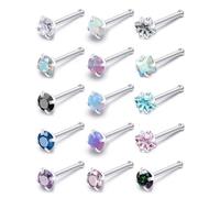 Prjndjw 20G 18G hypoallergenic Nose Rings Studs for Women Men Nose Ring Stud Piercing Jewelry Surgical Steel Opal CZ Corkscrew Straight & L shaped Nose piercing aretes para la nariz, Stainless Steel