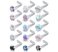 Prjndjw 20G 18G hypoallergenic Nose Rings Studs for Women Men Nose Ring Stud Piercing Jewelry Surgical Steel Opal CZ Corkscrew Straight & L shaped Nose piercing aretes para la nariz, Stainless Steel