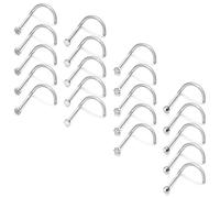Prjndjw 20G 18G Small Nose Stud Surgical Stainless Steel Straight Tiny Nose Studs Set 1.5mm CZ Paved CZ Flat Round Top Nose Rings for Women Men 20 Pieces, Surgical Steel Cubic Zirconia, cubic zirconia