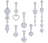 Prjndjw Belly button ring 14MM Long belly rings Surgical Steel for women men belly piercing jewelry Extra long belly button rings CZ 14G navel ring External/Internal thread belly button rings