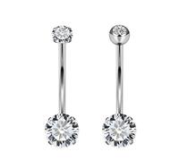 Prjndjw Belly button ring 14MM Long belly rings Surgical Steel for women men belly piercing jewelry Extra long belly button rings CZ 14G navel ring External/Internal thread belly button rings