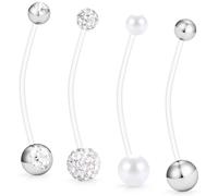 Prjndjw Belly button ring 14MM Long belly rings Surgical Steel for women men belly piercing jewelry Extra long belly button rings CZ 14G navel ring External/Internal thread belly button rings