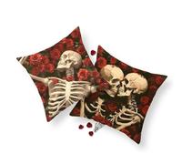PRK 14 2 pcs Halloween Skulls Skeleton Love Romantic Cushion Covers Gothic Pillow Throws Monsters for Livingroom Bedroom Couples Sofa Horror Scary Pillowcase Set 45 x 45cm