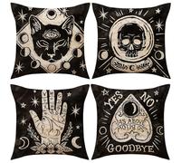 PRK 14 4 pcs Halloween Cushion Covers Pillow Throws for Livingroom Bedroom Skulls Evil Ouija Board Couples Sofa Horror Scary Pillowcase Set 45 x 45cm