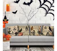 PRK 14 4 pcs Halloween Garden of Evil Cushion Covers Tattoo Gothic Pillow Throws for Livingroom Bedroom Couples Sofa Horror Scary Pillowcase Set 45 x 45cm
