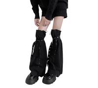 PRK 14 Black Kawaii Leg Warmers Girls Cloth Sleeves Baggy Knee High Flared Gothic Womens Festival Goth Fashion Y2K Emo Grunge Winter Warm Style