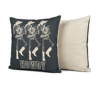 PRK 14 Cushion Covers 2 pcs Halloween Black Howdy Skeleton Skulls with Cowboy Hat Gothic Pillow Throws Monsters for Livingroom Bedroom Couples Sofa Horror Scary Pillowcase Set 45 x 45cm