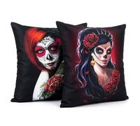 PRK 14 Cushion Covers 2 pcs Halloween Mexican Day of the Dead Gothic Pillow Throws for Livingroom Bedroom Couples Sofa Horror Scary Pillowcase Set 45 x 45cm