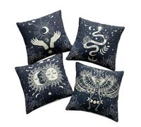 PRK 14 Cushion Covers 4 pcs Halloween Art Tattoo Gothic Pillow Throws for Livingroom Bedroom Couples Sofa Horror Scary Pillowcase Set 45 x 45cm