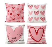 PRK 14 Cushion Covers 4 pcs Hearts and Love Never Ends Luxury Pillow Throws for Livingroom Bedroom Couples Sofa Valentines Wedding Pillowcase Set 45 x 45cm