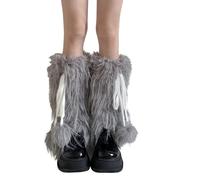 PRK 14 Grey Kawaii Leg Warmers Girls Woolly Sleeves Baggy Knee High Flared Gothic Womens Festival Goth Fashion Y2K Emo Grunge Winter Warm Style