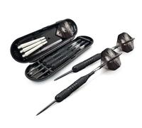 PRK 14 Professional Darts Set - 3 x 22g All Black With Black Smoke Flights Steel Tips Aluminum Shafts In Travel Case with Accessories Stems and Spare Flights