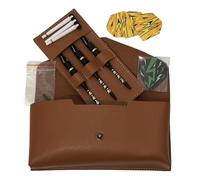 PRK 14 Professional Darts Set - 3 x 24g Black & Gold With Steel Tips Aluminum Shafts In Deluxe PU Brown Travel Case with Accessories O-Rings Stems and Spare Flights