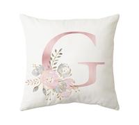 PRK 14 White Cushion Covers - Letter G Pillow Case, Cute Floral Alphabet Decorative Throw Square Protectors for Sofa, Couch, Bedroom, Chair - 45cm x 45cm