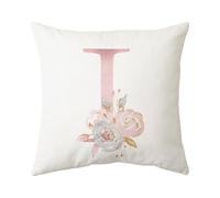 PRK 14 White Cushion Covers - Letter I Pillow Case, Cute Floral Alphabet Decorative Throw Square Protectors for Sofa, Couch, Bedroom, Chair - 45cm x 45cm