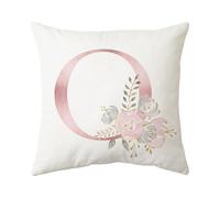 PRK 14 White Cushion Covers - Letter O Pillow Case, Cute Floral Alphabet Decorative Throw Square Protectors for Sofa, Couch, Bedroom, Chair - 45cm x 45cm
