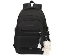 PRLINJSK Girls Backpack for College High Middle School Student, Cute Aesthetic Bookbag for Teens Women with Accessories, Black, L, Traditional Backpacks