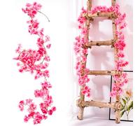 Prmape 2 Pieces Artificial Cherry Blossom Dark Pink, 1.8M/71inch Artificial Flowers,135 Artificial Silk Cherry Blossom Flower Heads for Wedding Arch Party Home Garden Wall Decor